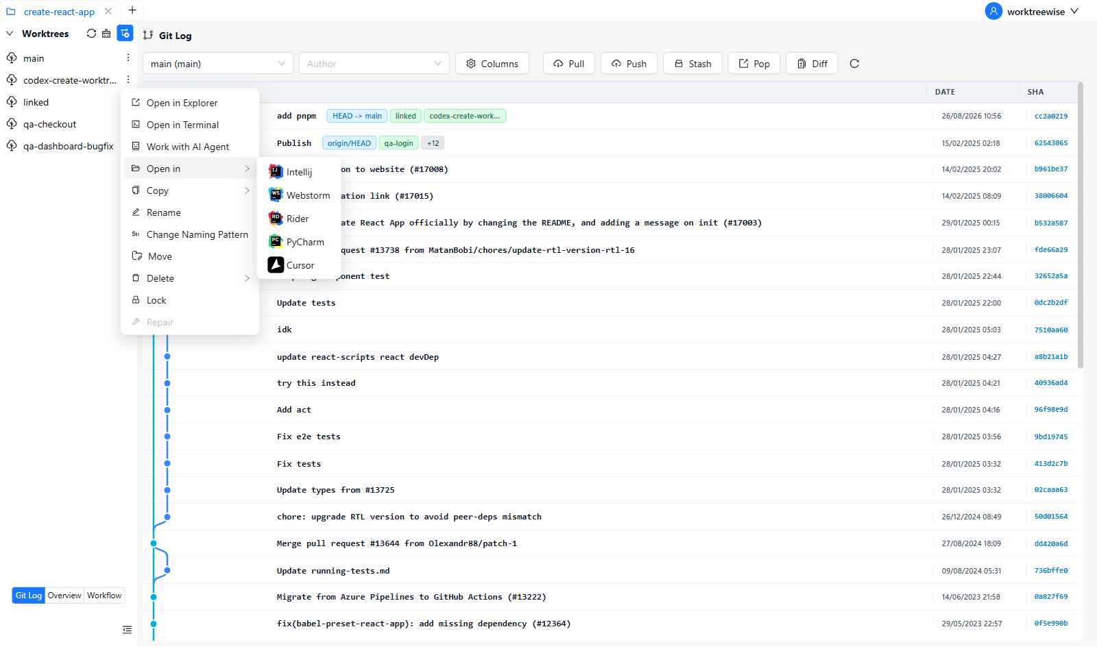 Open a WorktreeWise worktree in a configured editor