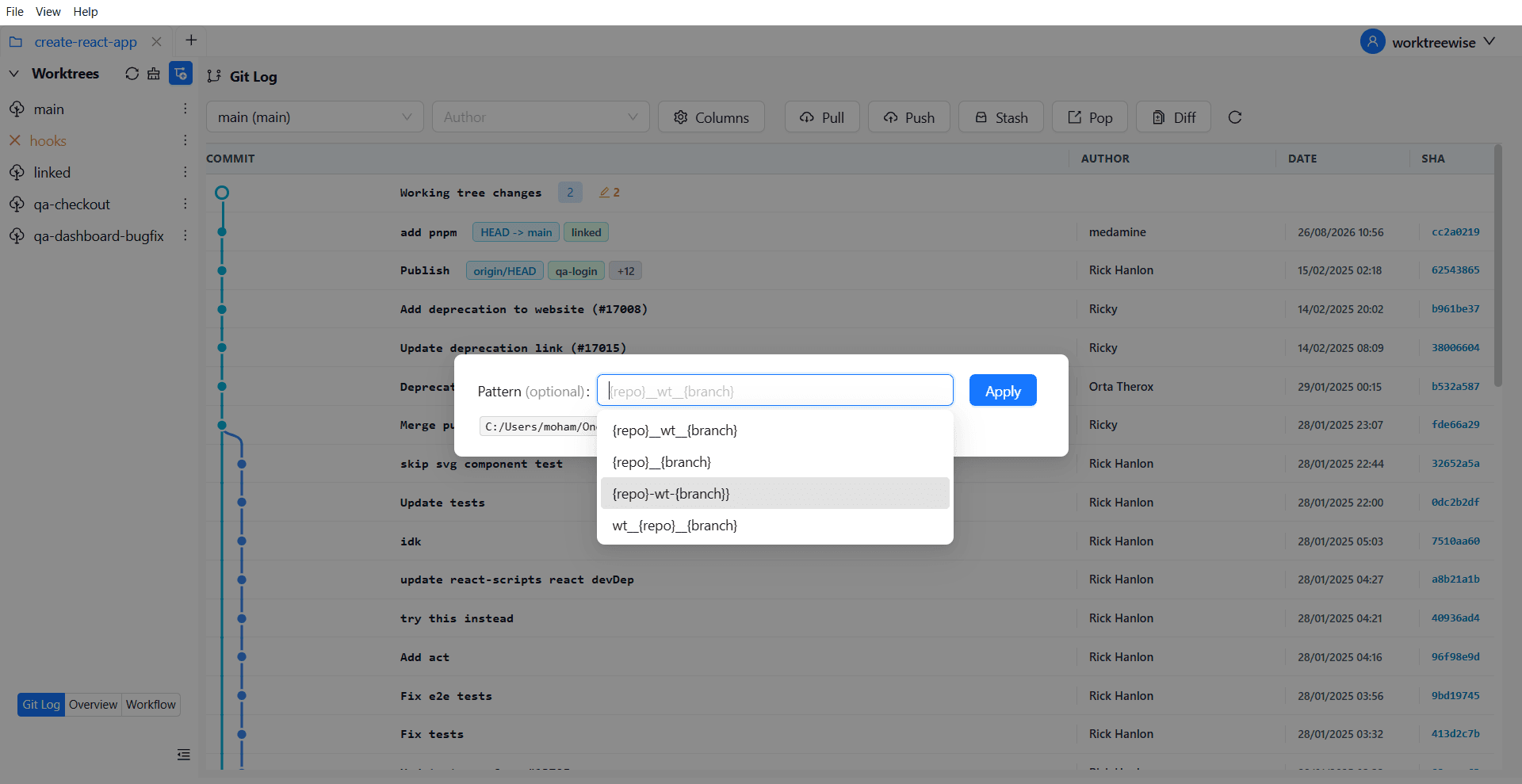Configure a custom Git worktree naming pattern