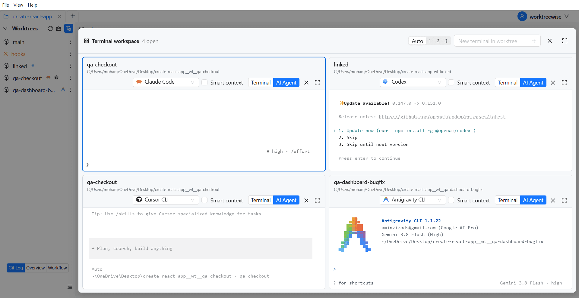 WorktreeWise dashboard for managing Git worktrees