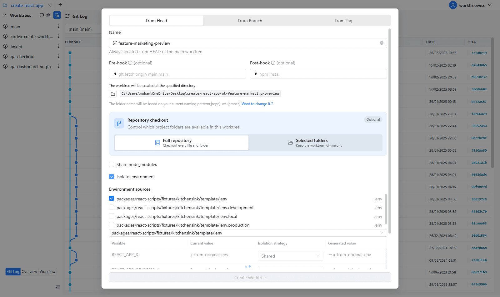 WorktreeWise Environment Isolation configuration for Git worktrees