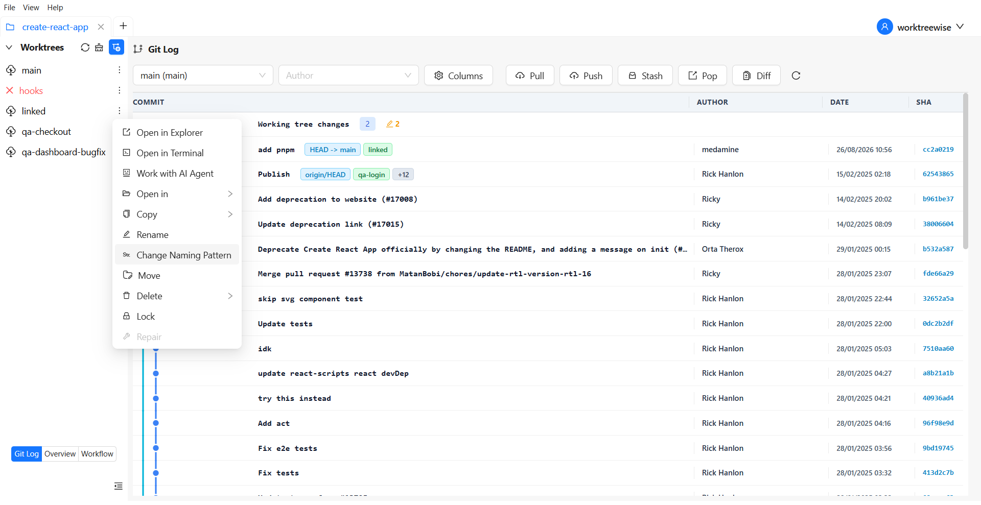 Unlock a worktree in WorktreeWise